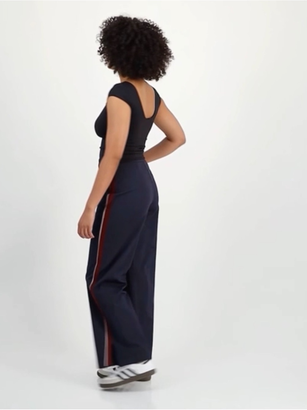 Bar III Navy Wide-Leg Pants with Red & White Side Stripes